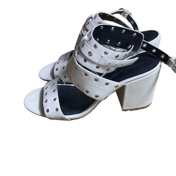 Rebecca minkoff carter grommet strappy block heel sandals light grey 8.5m - Picture 4 of 9